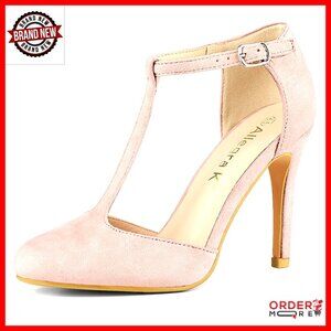 Faux Suede T-Strap Stiletto Heels with Padded Insole